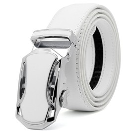 3ZHIYI Men's Adjustable Leather Ratchet Belt Automatic Buckle, white, 35mm Wide, 120CM (fit waist 37inch-43inch), White-c01