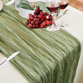 ZMD Cheesecloth Table Runner, Sage Green Gauze 35x118 Inch Rustic Boho Cheese Cloth Table Runner for Party Wedding Dining Banquet Bridal Shower Sheer Centerpiece Home Decorations