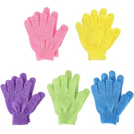 Nv Wang Shower Gloves, Bath Gloves, 5 Pairs, Double-Sided Nylon Exfoliating Gloves, Body Scrubbing Glove for Men, Women, Children, 5 Colours