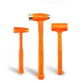 C&T 3-Pieces Dead Blow Hammer Set, Brass Hammer, Ball-Peen Hammer, and Dead Blow Hammer,Orange,Shockproof Design, No Rebound Hammer, Unibody Molded Checkered Grip, Spark and Rebound Resistant