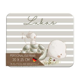 CreaDesign, Children's Breakfast Board with Name, Plastic Friends Turtle, Non-Slip Nubs, Size 20 x 25 cm