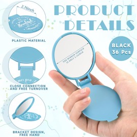 Gulfmew 2.76 Inch Inspirational Compact Mirror Bulk Round Makeup Glass Mirror Personal Purse Pocket Mini Mirror Gifts for Women Coworker Teacher Graduation Friends (Light Blue,36 Pcs)