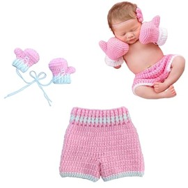 Lgvhydh Newborn Photography Outfits Boy Newborn Photography Props Outfits Crochet Knitted Boxing Gloves Pants Photoshoot Girl (Pink)