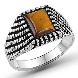 Natural Tiger Eye Stone Solid 925 Sterling Silver Luxury Ring for Men (9)