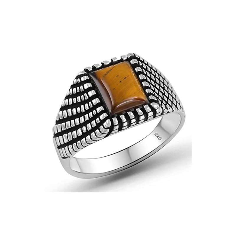 Natural Tiger Eye Stone Solid 925 Sterling Silver Luxury Ring