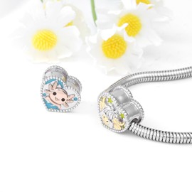 Tufeney Animal Bead Charm for Jewelry Making - 925 Sterling Silver LOVE Animal Pet Paw Beads Animal Gifts for Women DIY Necklace & Bracelet (Highland Cow)