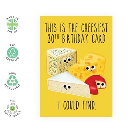 30th Birthday Card for Women - 'Cheesiest 30th Birthday Card' - Sweet 30th Birthday Gifts for Men - For Sister Brother Friends Thirty Year Old - Comes With Stickers - By Central 23