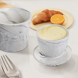 MSJGA Butter Crock with Lid, The Original French Butter Dish Keeper for Spreadable Butter, Marble Ceramic Butter Crock for Counter with Water Line, Butter Storage, Home & Kitchen Decor