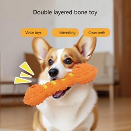 Fumzen Dog Toy TPR Teeth Grinding Bone Anti Bite Interactive Training Dog Toy Bite Dog Bone Dog Soothing Tool (Orange)