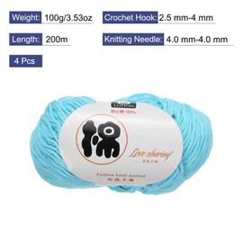 Rebower Cotton Yarn,100% Cotton Soft Knitting Yarn [for Hand DIY Bag Cushion Crocheting Knitting Projects Home Decor], -4 Skeins/4×218yards/4×4.54oz/Light Lake Blue
