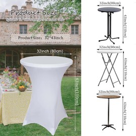 Albassa 2 Pack Cocktail Table Covers 32"x43" Spandex Stretch Highboy Top Tablecloth Fitted Round Table Cloths for Bar Wedding Cocktail Party Banquet Tables (2, White, 32"x 43")