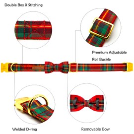 Lionheart glory Christmas Plaid Dog Collar, Dog Bow Collar Adjustable Soft and Comfortable Bowtie Collars for Medium Dogs Girl or Boy Pet Gift Fall Collar Dog Bow