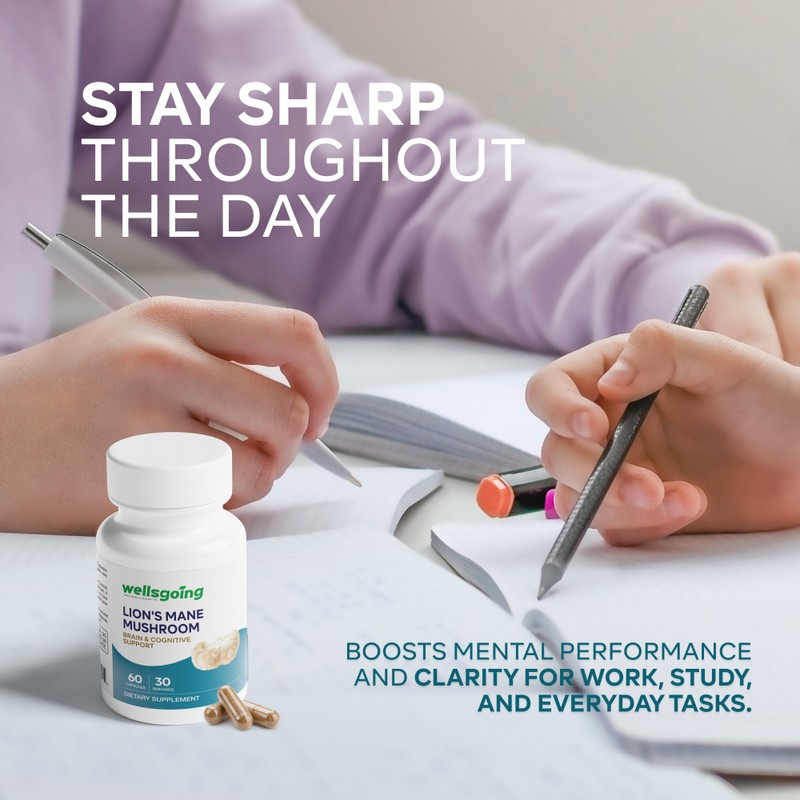 Wellsgoing Lion's Mane Mushroom 1000 mg | Fruiting Body Mushroom