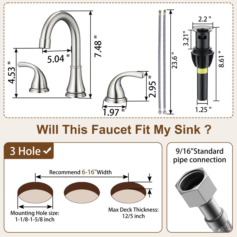 Bathroom Sink Faucet FRANSITON Centerset 8 Inch 2 Handle Bathroom