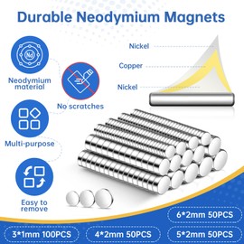 GOOZADA 250Pcs 4 Different Sizes Small Magnets,100pcs 3X1mm, 50pcs 4x2mm, 50pcs 5x2mm,50 6x2mm Tiny Magents for Fridge, DIY, Office, Hobbies, and Science