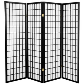 Oriental Furniture 5 ft. Tall Window Pane Shoji Screen - Black - 4 Panels