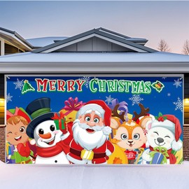 [Magnetic] Christmas Garage Door Cover - 7x16ft, Garage Door Covers with Bar Magnets & Ropes, Garage Door Covers Decorative Christmas, Christmas Banner for Garage door, Garage Door Murals Christmas