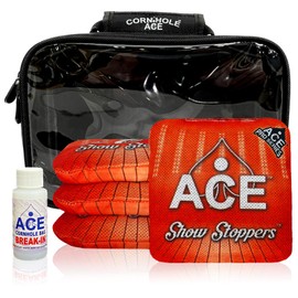 CornholeAce Show Stoppers | Red | ACE Pro Bag Kit: 4 Pro Bags + Break-in Kit + Carry Case | Professional Cornhole Bags Dual Sided Slick Sticker All Weather Waterproof