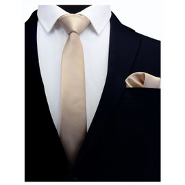Gusleson 2.4" Solid Tan Champagne Slim Tie For Men Skinny Necktie and Pocket Square Accessories Set (UK0754-09)