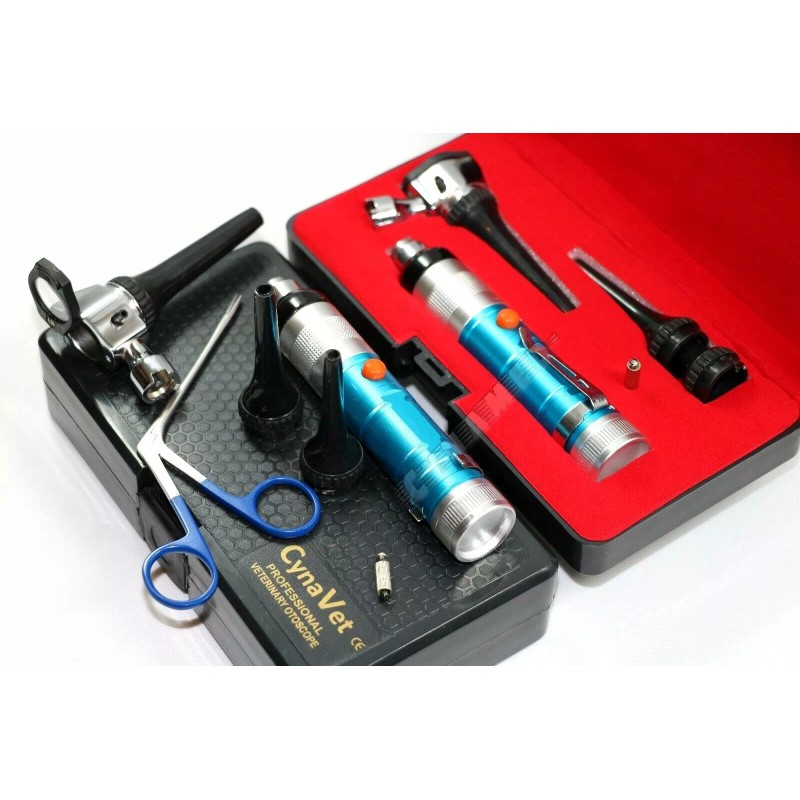 CYNAMED BLUE PREMIUM VETERINARY OTOSCOPE SET + HARTMAN ALLIGATOR FORCEPS