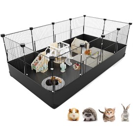 Tresbro Tresbro Guinea Pig Cage with Waterproof PVC Bottom Liner & One-Hand Release Hook, Triple Fixing C&C Cage for Guinea Pigs, Bunny, Rabbit, Hedgehog, Small Animal Indoor Playpen 48'L x 24'W x 16'H