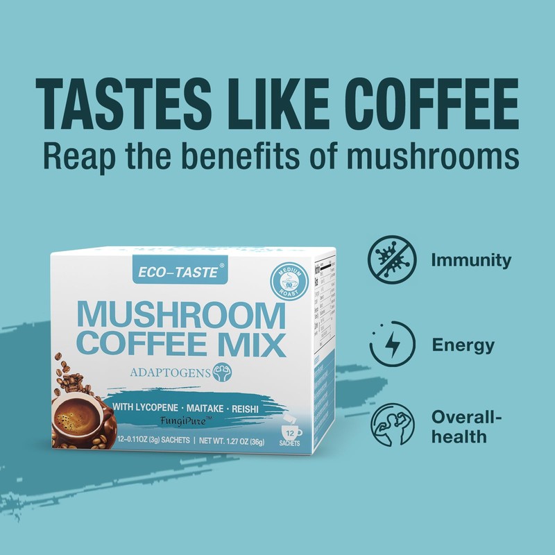 ECO-TASTE Mushroom Coffee Mix, Designed for Immunity with Lycopene, Maitake,