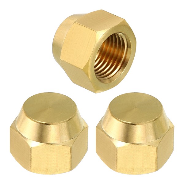 PATIKIL 5/16" Brass Flare Cap, 9/16-18UNF Female Thread 3Pcs SAE