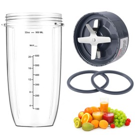 Piezas de Repuesto para Licuadora, Juego de Repuesto de Vasos de licuadora y Cuchilla, 4 Piezas, 946 ml/32oz, 1 Hoja Extractora, 2 Juntas de Goma. Accesorios para Nutribullet 600W/900W