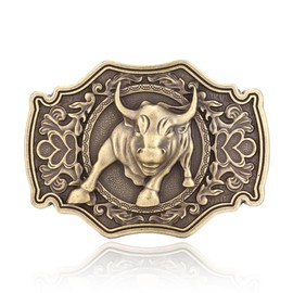 GelConnie Bull Belt Buckle, Rodeo Long Horn Bull Western Cowboy Belt Buckle for Men, Antique Gold Cowgirl Buckle