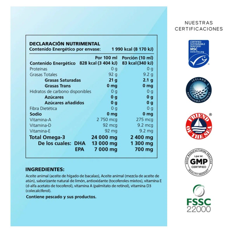 Omega Aceite Hígado Bacalao Limón Niños 240ml Apto Lactancia