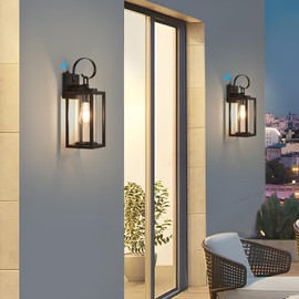 Smeike Dusk to Dawn Outdoor Wall Light Fixtures Set of 2, Waterproof Anti-Rust Exterior Wall Lantern Lighting Lamp for Doorway, Garage 16.2‘’