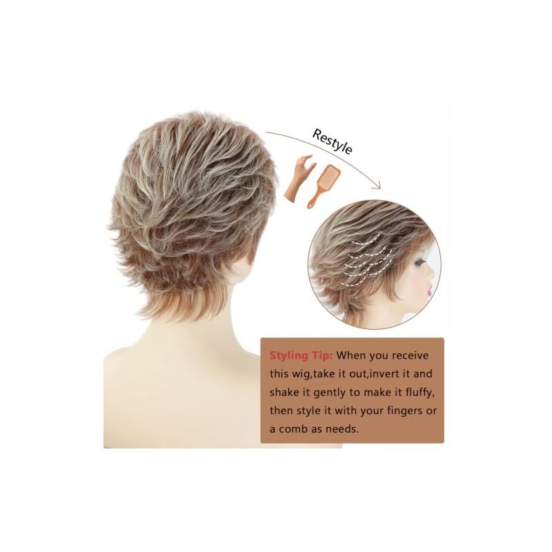 TISHINING Pelucas Cortas De Corte Pixie Rubio Mixto Para Mujeres