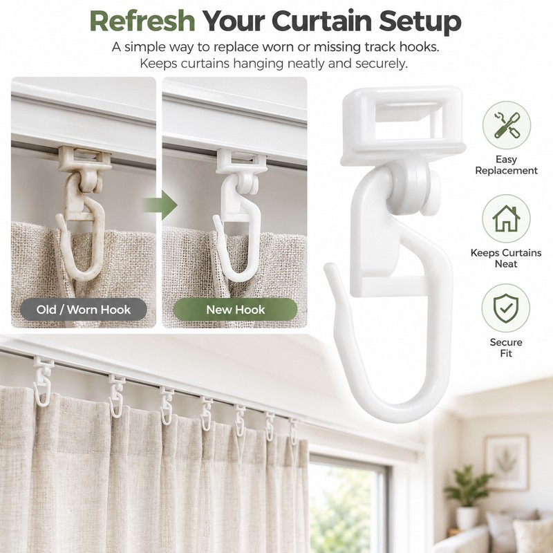Curtain Track Gliders for Curtain Rails – 20PCS Plastic Hooks