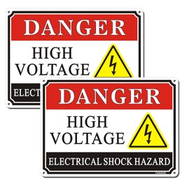 FKNSGR Danger High Voltage Electrical Shock Hazard Sign 2 Pack, 10 x 7 inches Rust Free Aluminum Sign, UV Protected, Fade Resistant