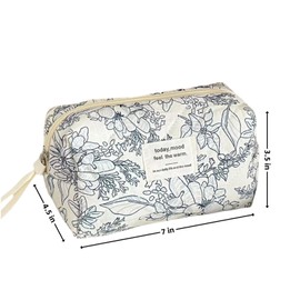CXYANG Cute Cotton Floral Quilted Makeup Bag Coquette Flowers Travel Cosmetic Organizer Pouch for Women Navy Flower, Navy Flower, Small, Coquette