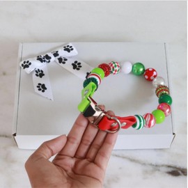Christmas beaded Pet Collar for Small Medium and Large Dogs Beaded Silicone Dog Necklace Handmade Girl Bling Fancy Female Cats Pretty Pearls Perla (15 Inches)