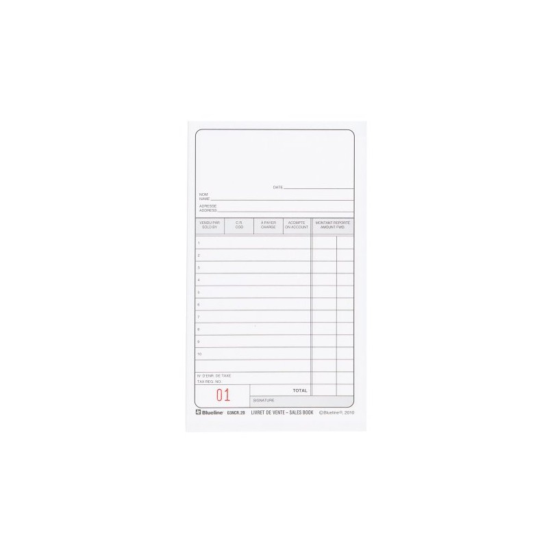 Blueline Sales Book, 50 Carbonless Duplicates, Bilingual, 3-1/2" x 6-1/2"