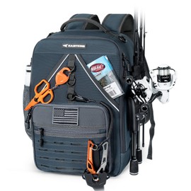 KastKing KarryAll KastMate Fishing Tackle Backpack,Water-Resistant Tackle Bag With 2 Rod Holders,Fishing Gear and Equipment With Large Gear Storage,Dark Gray