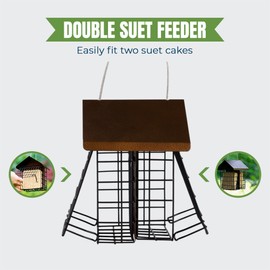 MEKKAPRO Suet Feeder for Outside Hanging Metal Roof, Woodpecker Feeder, Two Suet Bird Feeder Capacity, Cage Hanger Hanging Bird Feeder Easily Fits 2 Suet Cakes Holder - Wild Bird Feeder Basket