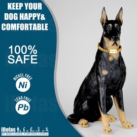 iDofas Gold Dog Chain Collar 10mm Cuban Link Dog Collar Stainless Steel Gold Chain Dog Chain Collars Strong Heavy Duty Chew Proof Buckle for Puppy Small Medium Large Dogs with Dog tag & Bell.(14")