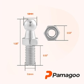 PAMAGOO 4 Pack 10 MM Ball Studs, 5/16"-18 Thread x 5/8" Long Shank Ball Screws for Gas Struts Shocks Springs Lift Support End Fitting, Silver