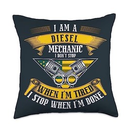 Funny Mechanic Gifts for Men and Women Diesel Mechanic Throw Pillow, 18x18, Multicolor