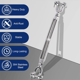 6 Pack Turnbuckle 3/16(M5) 304 Stainless Steel Turnbuckles, 660 lbs Working Load Limit, Jaw and Jaw Turnbuckle for Cables Wire Rope Tension, Cable Railing, Shade Sail