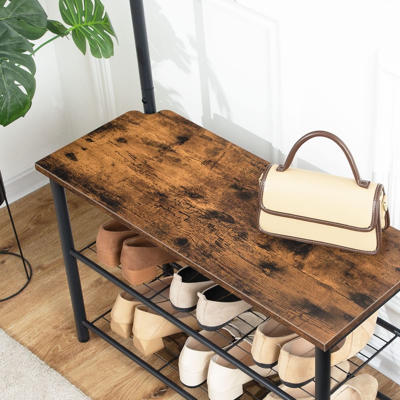 HOOBRO Coat Rack Shoe Bench, 3-Tier Shoe Rack, Industrial Shoe