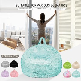 TRAVEVA Fluffy Faux Fur Bean Bag Chair Cover for Living Room(No Filler), Bean Bag Chairs Cover for Kids/Teens,Premium Furry Anti-Slip Bean Bag Cover for Organizing Plush Toys (Water Ripple)