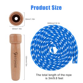 BTONGE Skipping Rope, Speed Rope Adjustable with Natural Wooden Handle, Traditional Cotton Skipping Rope, Adjustable Length, Non-Slip and Ideal for Fitness, Suitable for Children and Adults, 300 cm