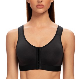 MELENECA Women's Front Closure Wirefree Post Surgery Plus Size Back Support Posture Bra Black 36C