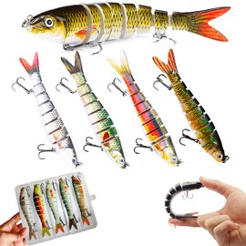 5Pcs Multi Jointed Fishing Lure for Bass Trout Perch, Segmented Fishing Bait for Freshwater and Saltwater, Lifelike Swimbait with Hooks Slow Sinking Crankbaits Fishing Family Gear Gifts for Men