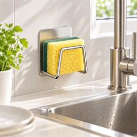 Stainless Steel Sponge Holder for Kitchen Sink – No-Drill Adhesive Storage Rack for Dish Sponges and Countertop Organization