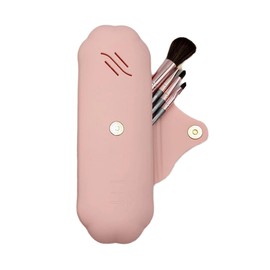 Silicone Makeup Brush Holder, Travel Cosmetic Pouch Bag, Portable Make Up Brush Case with Anti-Fall Out Magnetic Closure (Pink)